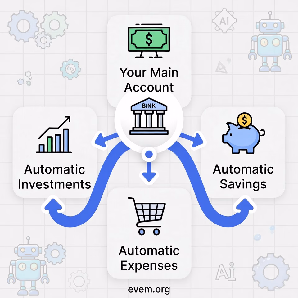 Infographic diagram illustrating automated money flow and the Financial Life Operating System.
